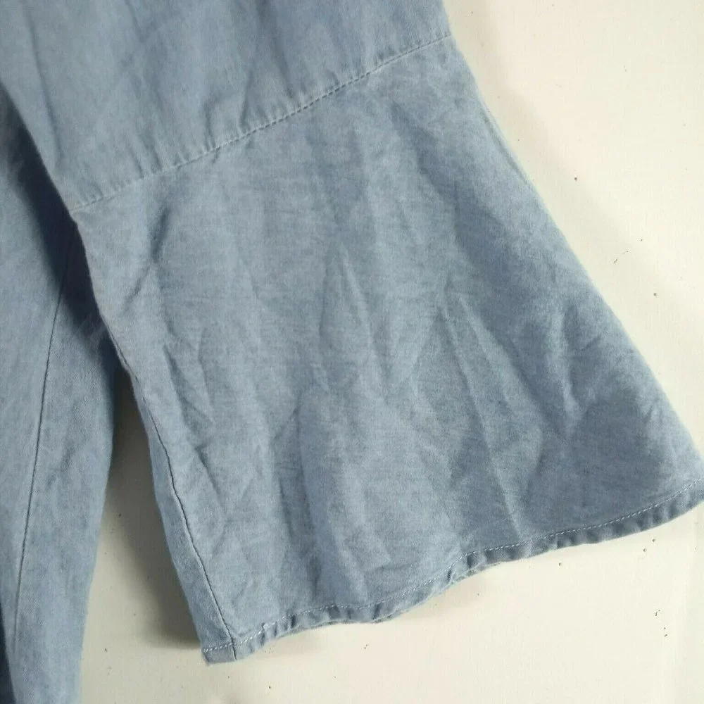 GH Bass & Co. Womens Cotton Knit Blouse Rope Lace Up 3/4 Bell Sleeve Blue Large - Picture 6 of 6